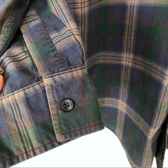Chaps Mens Plaid Button Up Shirt Size M Blue & Green 100% Cotton Long Sleeve - Picture 5 of 8